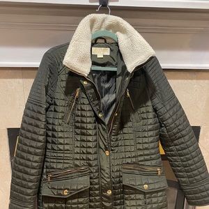 Michael by Michael Kors Green Jacket with fur trim on collar